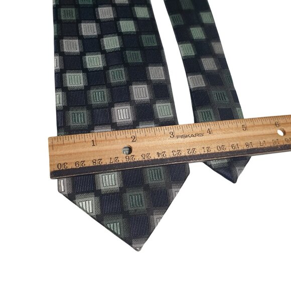 Croft Barrow Geometric Checkered Tie Navy Green Gray Polyester Office Gift Dad - Picture 4 of 6
